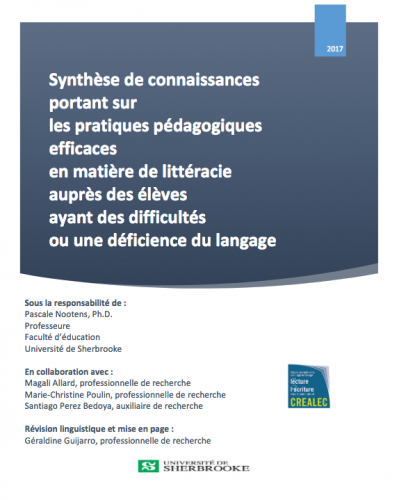 Nouvelle publication : une recension sur les pratiques efficaces en littéracie auprès des élèves en déficiences langagières